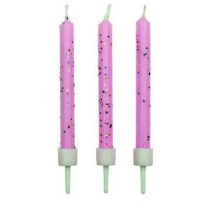 10 Bougies Roses Pailletées 6cm