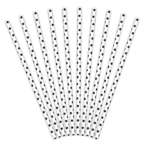 10 Pailles Cartonnées Blanc & Points Noirs