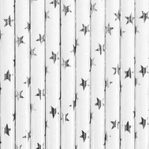 10 Pailles Cartonnées Etoiles Argentées
