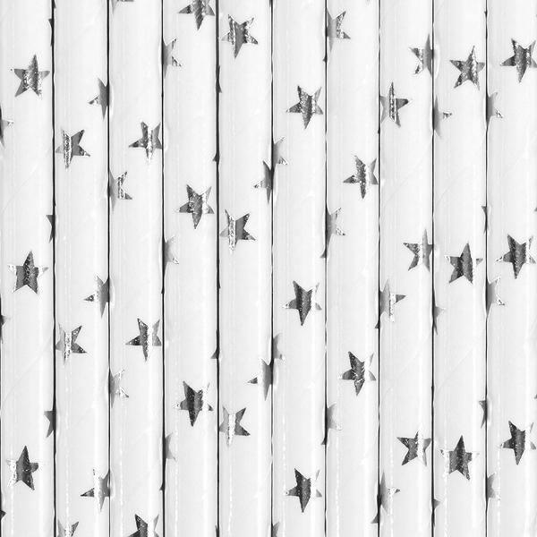 10 Pailles Cartonnées Etoiles Argentées