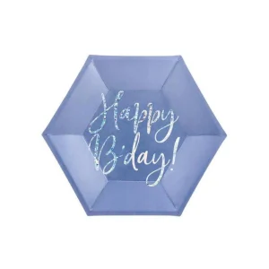 6 Assiettes Happy Birthday - Bleu