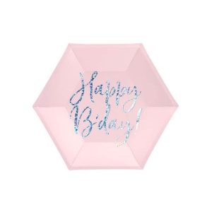 6 Assiettes Happy Birthday - Rose