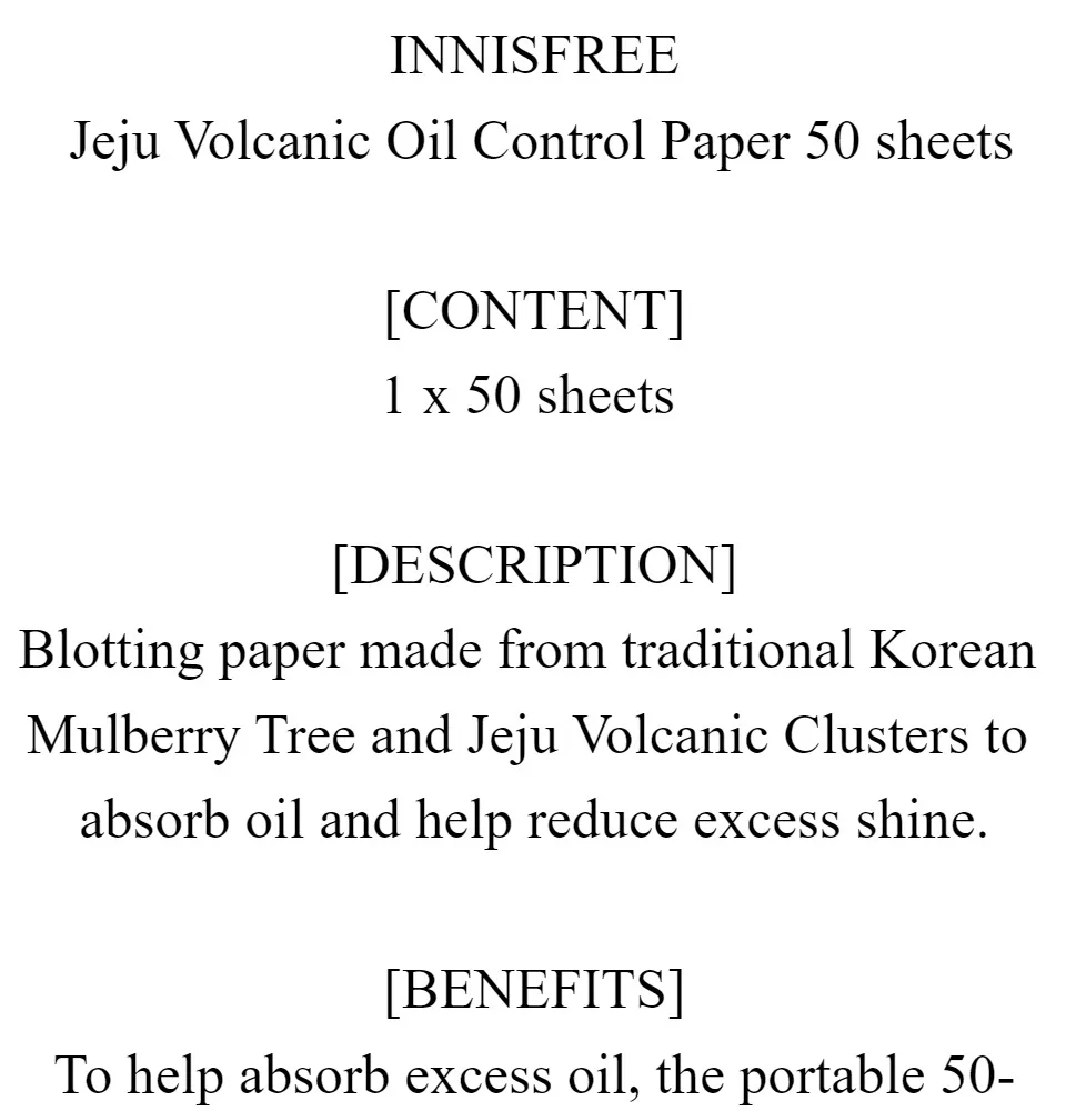 Volcanic Oil Control Paper – INNISFREE – Image 4