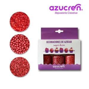 Set/3 Décorations en Sucre Rouges – Cristaux, Perles 4 mm & Vermicelles