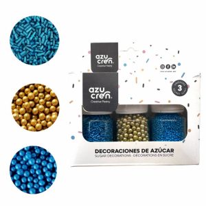 Set/3 Décorations en Sucre – Vermicelles, Perles & Mini Perles - Bleu/Or