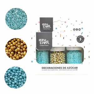 Set/3 Décorations en Sucre – Vermicelles, Perles & Mini Perles - Turquoise/Gold