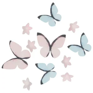 Set/30 Décorations en Papier Comestibles - Fleurs & Papillons Rose Pastel